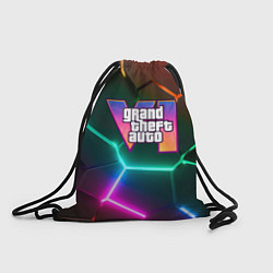 Рюкзак-мешок GTA 6 лого на фоне разлома разноцветных плит, цвет: 3D-принт