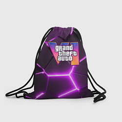 Рюкзак-мешок GTA 6 лого на фоне разлома фиолетовых плит, цвет: 3D-принт