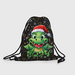 Рюкзак-мешок Зеленый дракон на черном фоне 2024, цвет: 3D-принт