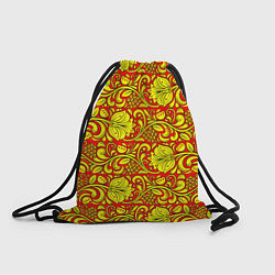 Рюкзак-мешок Хохломская роспись золотистые цветы и ягоды на кра, цвет: 3D-принт