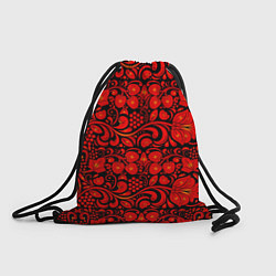 Мешок для обуви Хохломская роспись красные цветы и ягоды на чёрном