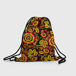 Мешок для обуви Хохломская роспись золотистые листья и цветы чёрно