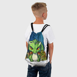 Рюкзак-мешок Зеленый дракон на фоне города, цвет: 3D-принт — фото 2