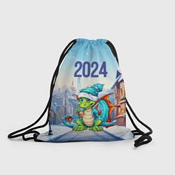 Рюкзак-мешок Дракон новогодний в синей шапке, цвет: 3D-принт