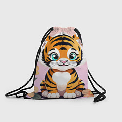Рюкзак-мешок Милый тигренок с цветами на фоне, цвет: 3D-принт