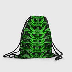 Рюкзак-мешок Зелёная техно-броня на чёрном фоне, цвет: 3D-принт