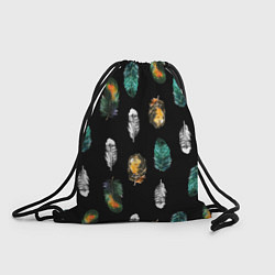 Рюкзак-мешок Перья на черном фоне, цвет: 3D-принт