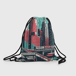 Рюкзак-мешок Силуэты небоскребов в брызгах красной и голубой кр, цвет: 3D-принт
