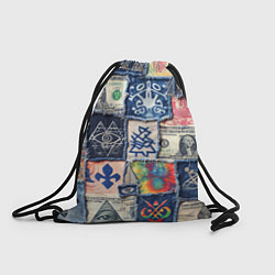 Рюкзак-мешок Баксы на дениме пэчворк, цвет: 3D-принт