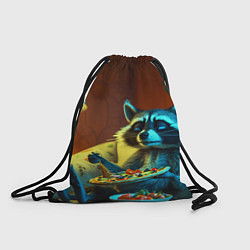 Рюкзак-мешок Сонный енот с пиццей на диване, цвет: 3D-принт