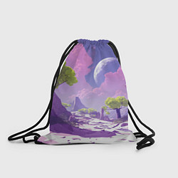 Рюкзак-мешок Фиолетовые горы зеленые деревья и космос, цвет: 3D-принт
