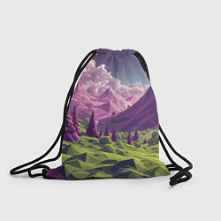 Рюкзак-мешок Геометрический зеленый пейзаж и фиолетовые горы, цвет: 3D-принт