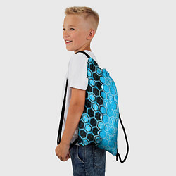 Рюкзак-мешок Техно-киберпанк шестиугольники голубой и чёрный, цвет: 3D-принт — фото 2