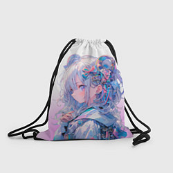 Рюкзак-мешок Девушка в стиле аниме с длинными волосами в розово, цвет: 3D-принт