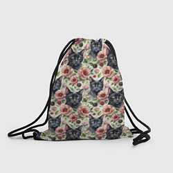 Рюкзак-мешок Черный кот в розах, цвет: 3D-принт