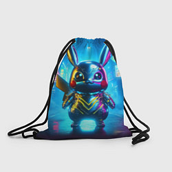Рюкзак-мешок Neon cyber Pikachu made of metal steel - ai art, цвет: 3D-принт