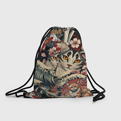 Рюкзак-мешок Котики и рыбки в сакуре, цвет: 3D-принт