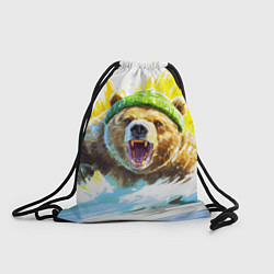 Рюкзак-мешок Злой медведь в зеленой шапке, цвет: 3D-принт