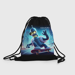 Рюкзак-мешок Bender is a skateboarder in neon street - ai art, цвет: 3D-принт