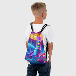 Рюкзак-мешок Робот-сгибальщик Бендер находится под неоновым мух, цвет: 3D-принт — фото 2