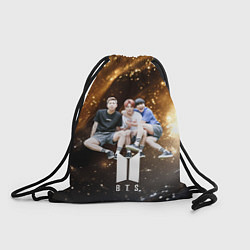 Рюкзак-мешок BTS черно-золотой фон, цвет: 3D-принт