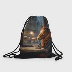 Рюкзак-мешок Лошадь в кафе ищет новогоднее настроение, цвет: 3D-принт