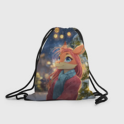 Мешок для обуви Рыжая лошадка на фоне Нового года