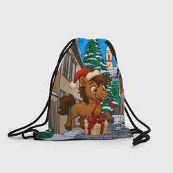 Рюкзак-мешок Лошадка распаковывает новогодний подарок, цвет: 3D-принт