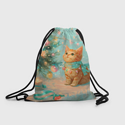 Рюкзак-мешок Милый рыжий котенок любуется елкой, цвет: 3D-принт