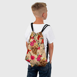 Рюкзак-мешок Черепа в цветах, цвет: 3D-принт — фото 2