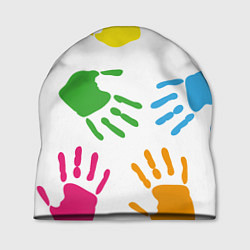Шапка Цветные ладошки - Детский узор, цвет: 3D-принт
