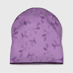 Шапка Листья на фиолетовом фоне