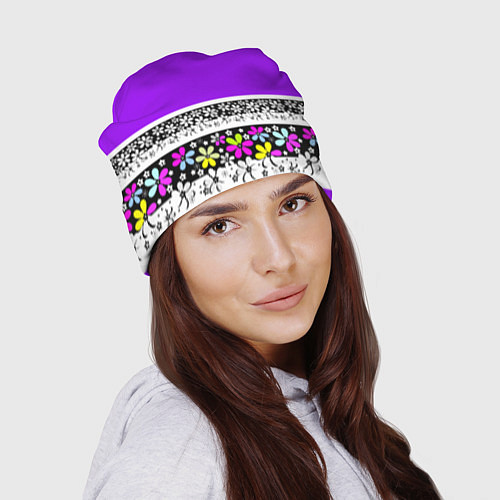 Шапка Яркий фиолетовый цветочный / 3D-принт – фото 2