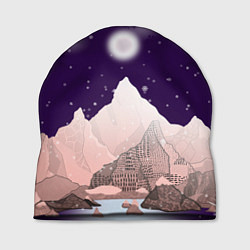 Шапка Зимнее лунное небо в горах со снегопадом, цвет: 3D-принт