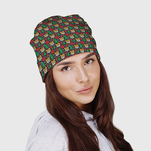 Шапка Новогодний паттерн 2022 Тигры и елочки / 3D-принт – фото 2