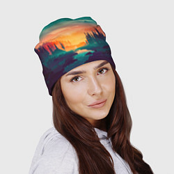 Шапка Лес на закате природа, цвет: 3D-принт — фото 2