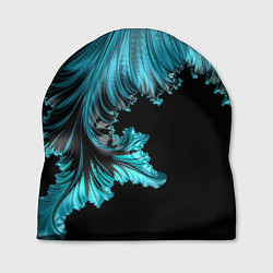 Шапка Черный с голубым неоновый фрактал Ледяная абстракц, цвет: 3D-принт