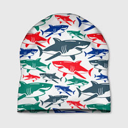 Шапка Стая разноцветных акул - паттерн, цвет: 3D-принт