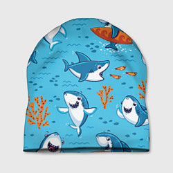 Шапка Прикольные акулята - паттерн, цвет: 3D-принт
