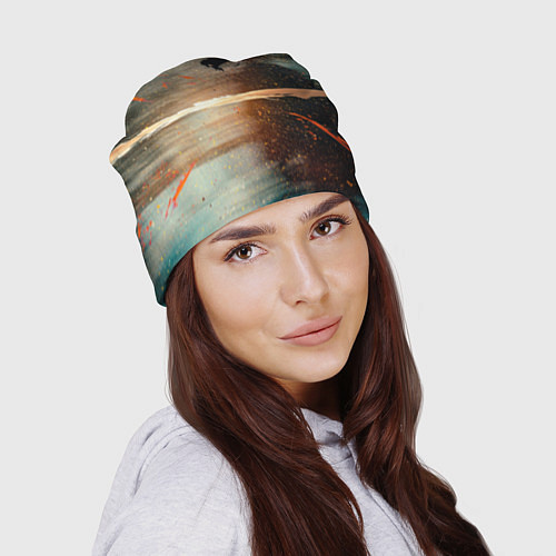 Шапка Светло-синий абстрактный фон и брызки красок / 3D-принт – фото 2