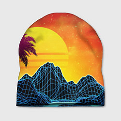 Шапка Тропический остров на закате ретро иллюстрация, цвет: 3D-принт