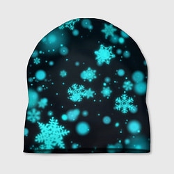 Шапка Неоновые снежинки на черном фоне, цвет: 3D-принт