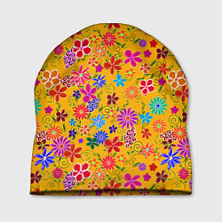 Шапка Нарисованные цветы - орнамент, цвет: 3D-принт