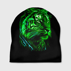 Шапка Нейросеть: неоновый зелёный тигр