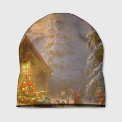 Шапка Деревенский бревенчатый дом в лесу, украшенный к Н, цвет: 3D-принт