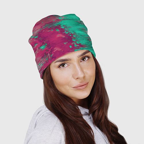 Шапка Светло-розовые и зелёные краски растекаются / 3D-принт – фото 2