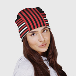 Шапка Красно черный полосатый узор, цвет: 3D-принт — фото 2