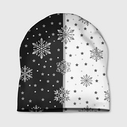 Шапка Рождественские снежинки на черно-белом фоне
