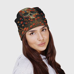 Шапка Череп украшенный цветущими маками, цвет: 3D-принт — фото 2