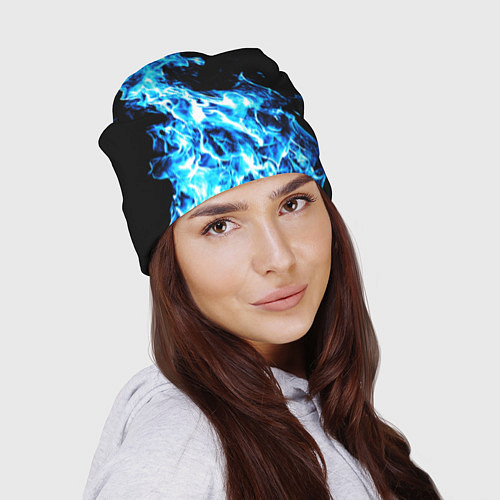 Шапка Красивый неоновый синий огонь / 3D-принт – фото 2